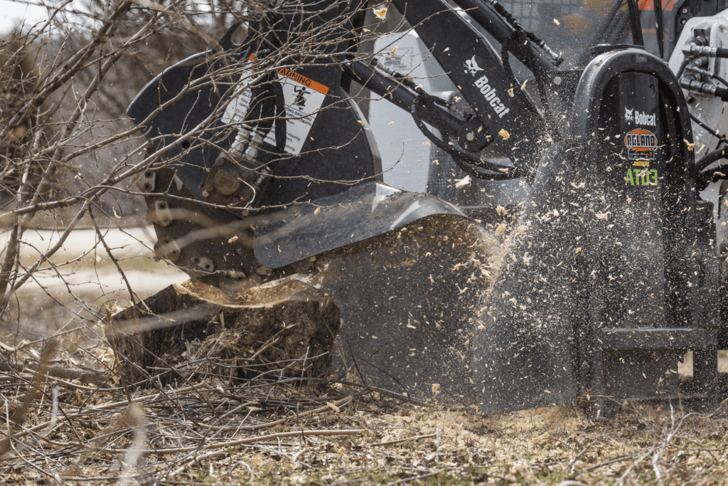Stump grinding machine in action