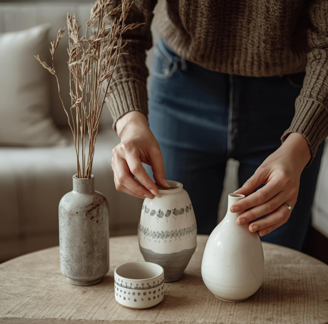 Seller arranging home décor