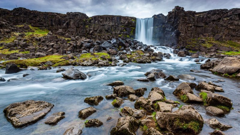Waterfall iceland green