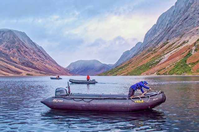 Zodiacs in Saglek Labrador Torngat Mountains