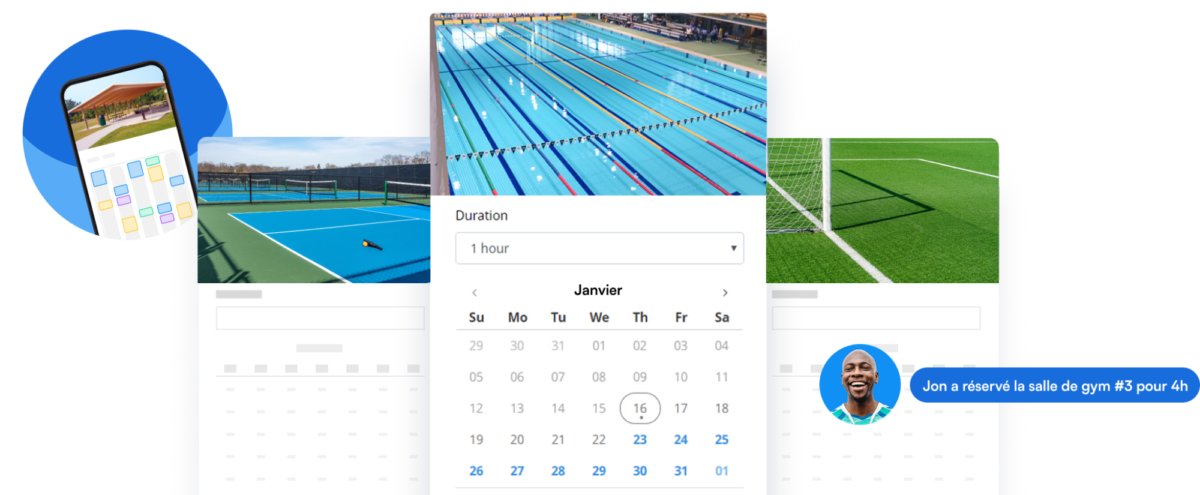 Hero facility management calendar with booking FR