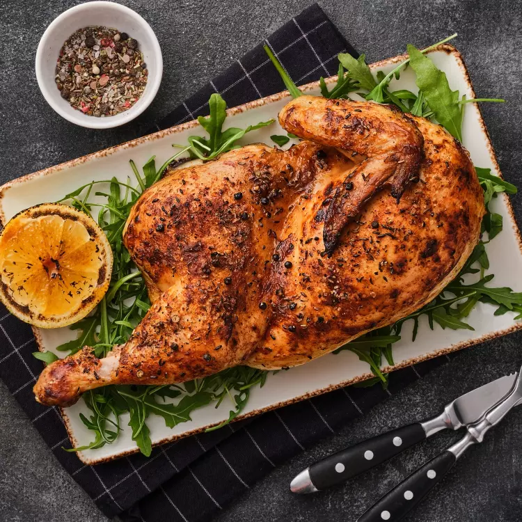 On se fait livrer du portugais - 2 poitrines de poulet, chorizo rôti, pommes de terre épicées, salade fraîche