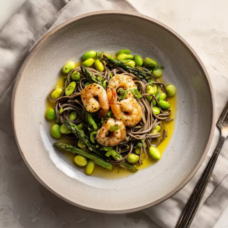 Salade de soba aux crevettes de Matane, vinaigrette à la mangue (1 litre)
