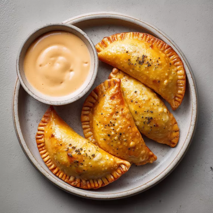 4 empanadas au poulet et fromage de la panaderia Romina, mayo chipotle