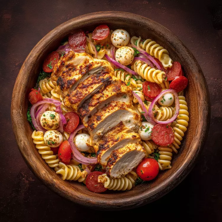 Salade-repas italienne de 2 poitrines de poulet, pepperoni, bocconcinis et rotinis