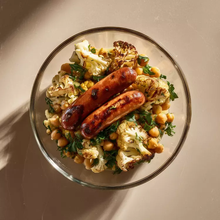 Salade de pois chiches, choux-fleurs et 2 merguez d'agneau de Kamouraska (750ml)