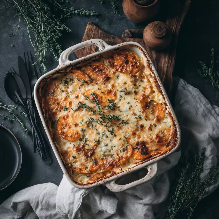 Gratin étagé de poulet grillé et dauphinois de courge