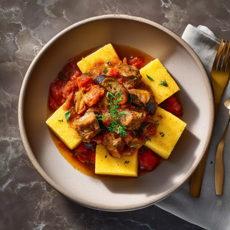 Ragoût de veau et aubergines, polenta au parmigiano