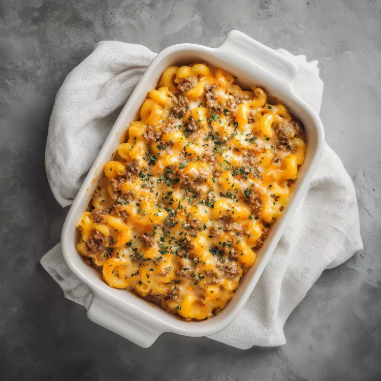 Mac n'cheese façon cheeseburger au bœuf et cheddar orange