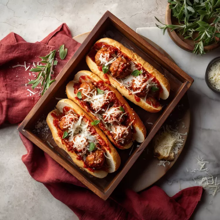4 Sous-marins "meatballs" de bœuf gratinés au mozzarella