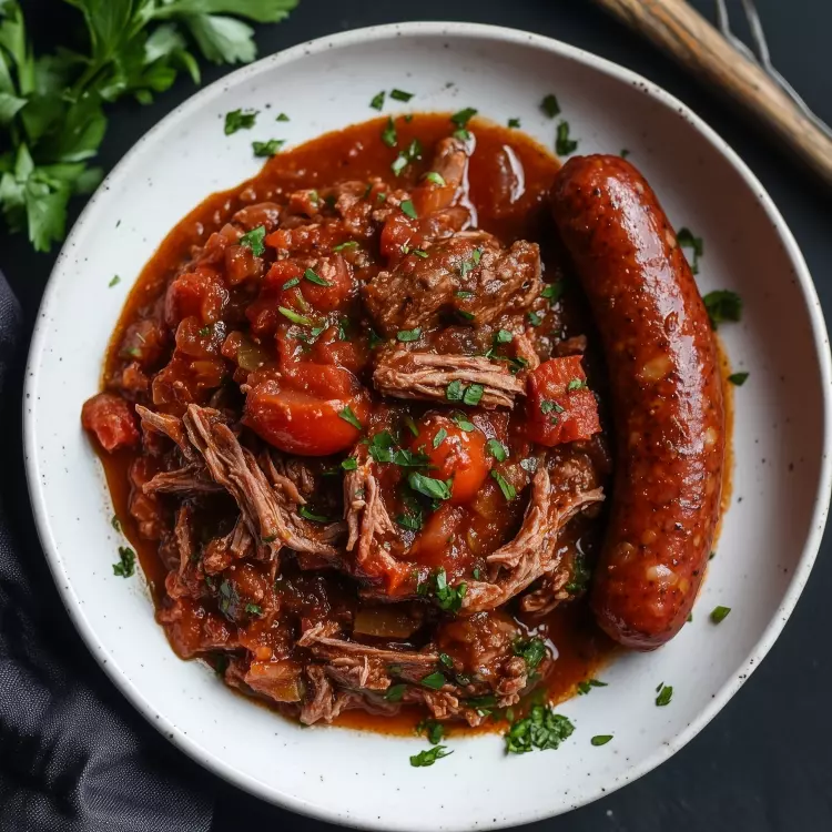 Braisé italien de veau et saucisses, gnocchis, légume vert