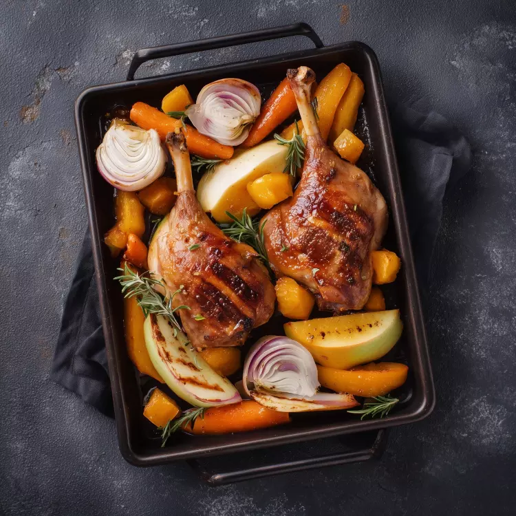Kit sur plaque - 2 cuisses de canard confites, légumes d'automne, miel d'Anicet épicé