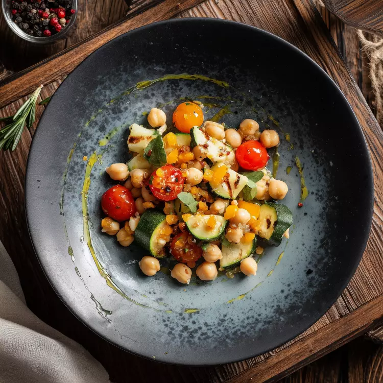 Salade de pois chiches aux tomates cerises, raisins blonds et ras el hanout (750ml)