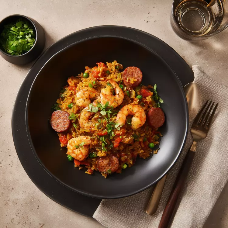Jambalaya louisianais de 12 crevettes et chorizo