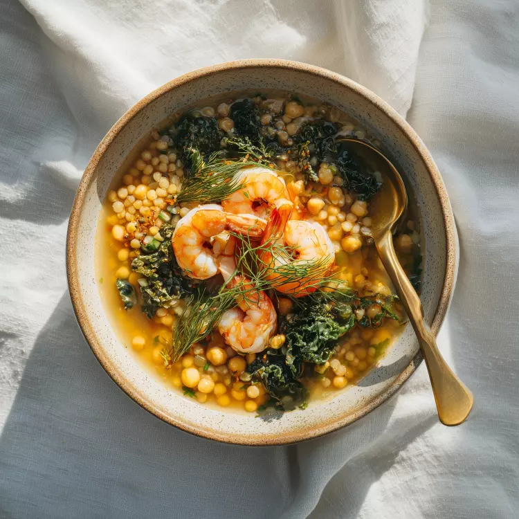 Soupe-repas aux crevettes (6), légumineuses et kale