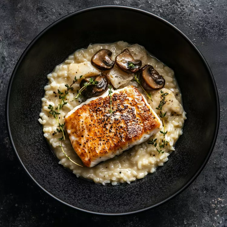 Risotto crémeux aux champignons et parmigiano, poêlée de pleurotes, gremolata