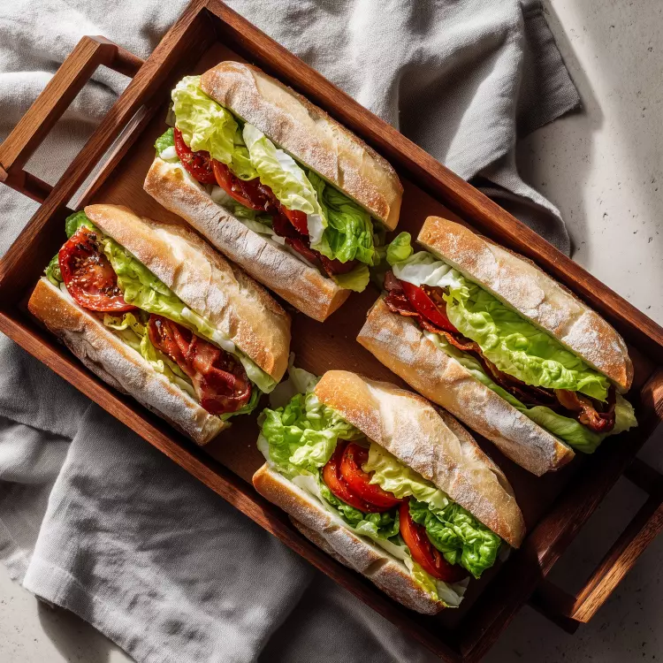 4 ciabatta B.L.T. au bacon maison, tomates heirloom, laitue romaine et mayo Dijon