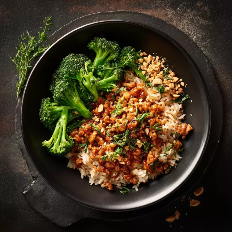 Stir-fry de porc et riz dan dan au gingembre et arachides Stir-fry de porc et riz dan dan au gingembre et arachides