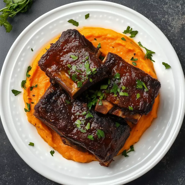Bœuf braisé à la bière noire de micro-brasserie, purée de racines