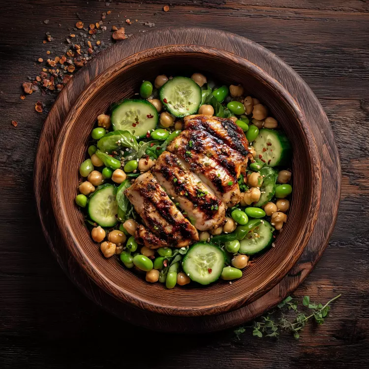 Salade de poulet grillé, pois chiches et vinaigrette à l'aneth (1 litre)