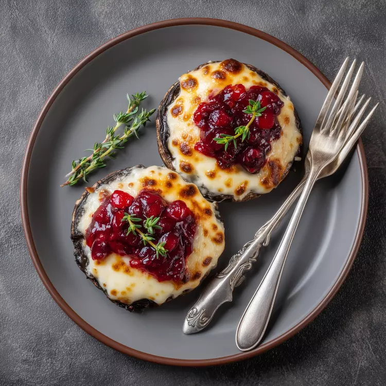 2 portobellos gratinés au chèvre, garniture de canneberges au porto
