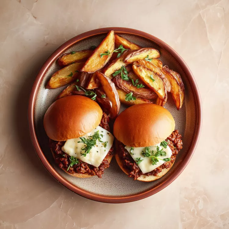 2 sloppy Joe de poulet, pains briochés, rattes rôties