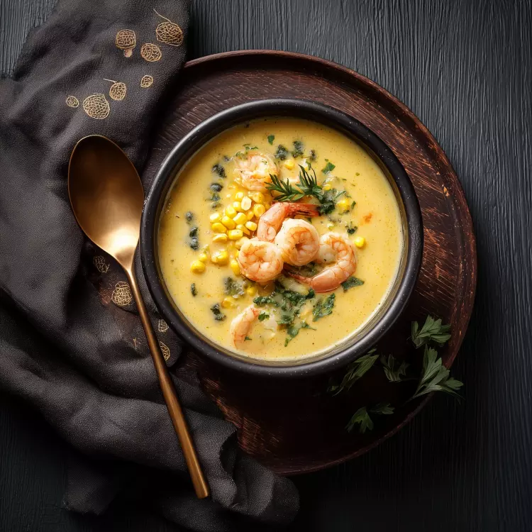 Soupe de maïs aux crevettes et cari