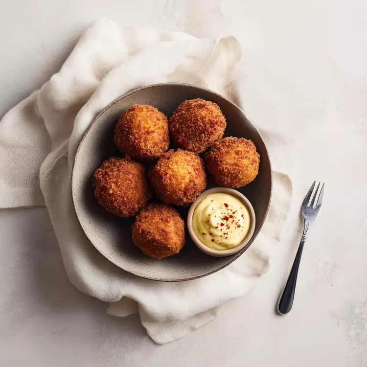 6 croquettes portugaises de morue et chorizo, mayo à l'ail 6 croquettes portugaises de morue et chorizo, mayo à l'ail