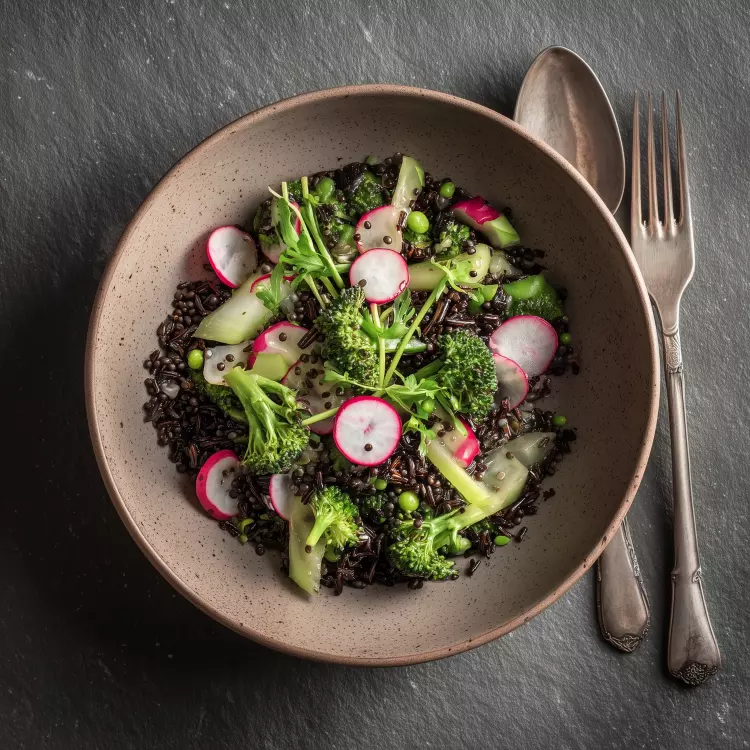 Salade de lentilles et riz sauvage aux légumes et kalamata, vinaigrette aux citrons confits (750ml)