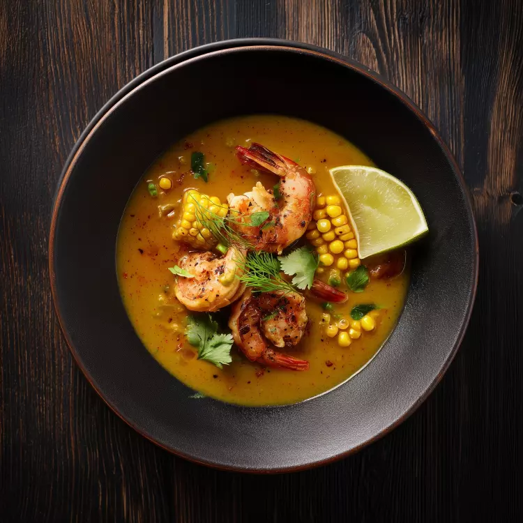 Soupe de maïs aux crevettes et cari