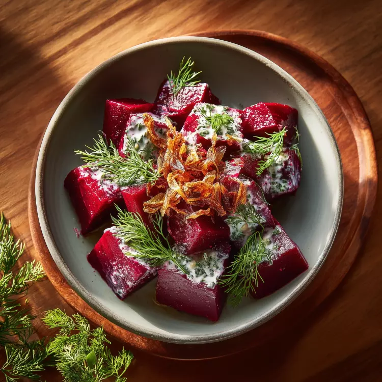 Salade crémeuse de betteraves à l'aneth, échalotes frites (750ml)