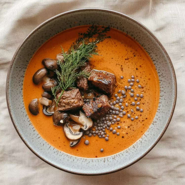 Soupe de veau, lentilles et champignons