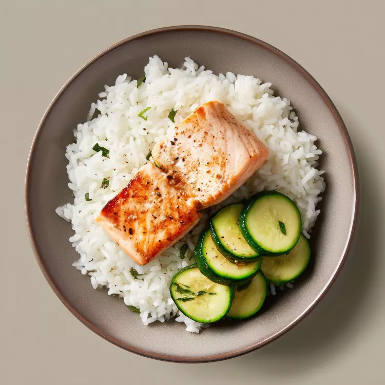 2 petits pavés de saumon, mayo au miel d'Anicet, riz basmati