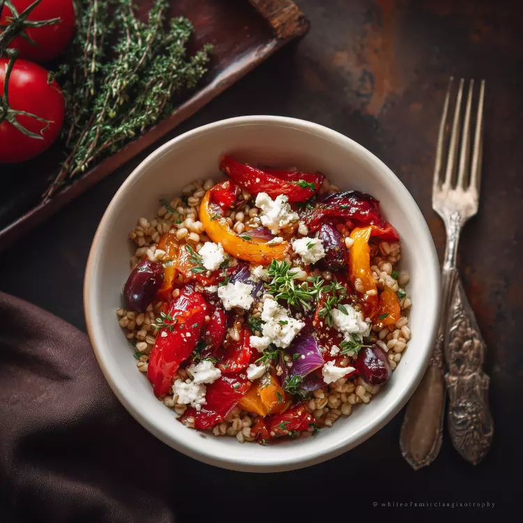 Salade d'orge aux poivrons rôtis, Kalamata et fines herbes (750ml)
