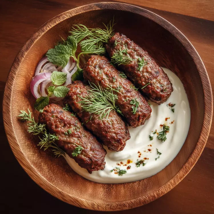 4 keftas d'agneau, sauce à la menthe