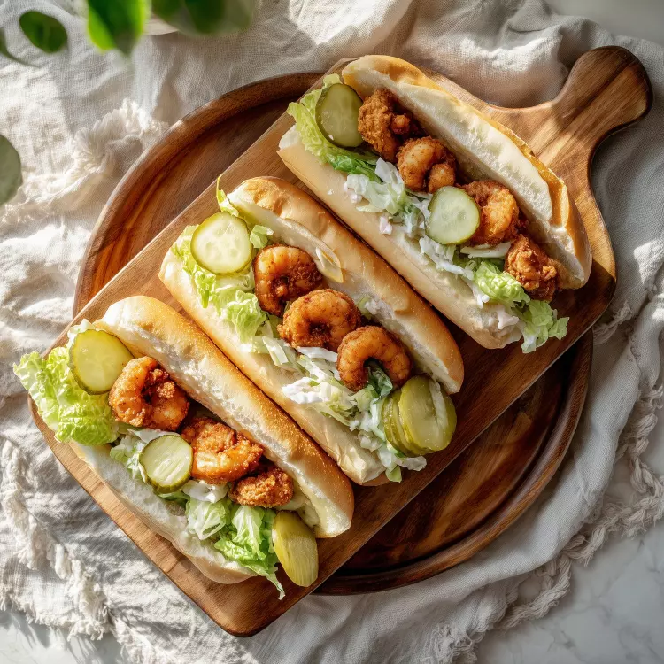 4 po'boy de 16 crevettes cajun panées frites