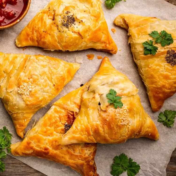 2 chaussons feuilletés au jambon, cheddar et légumes