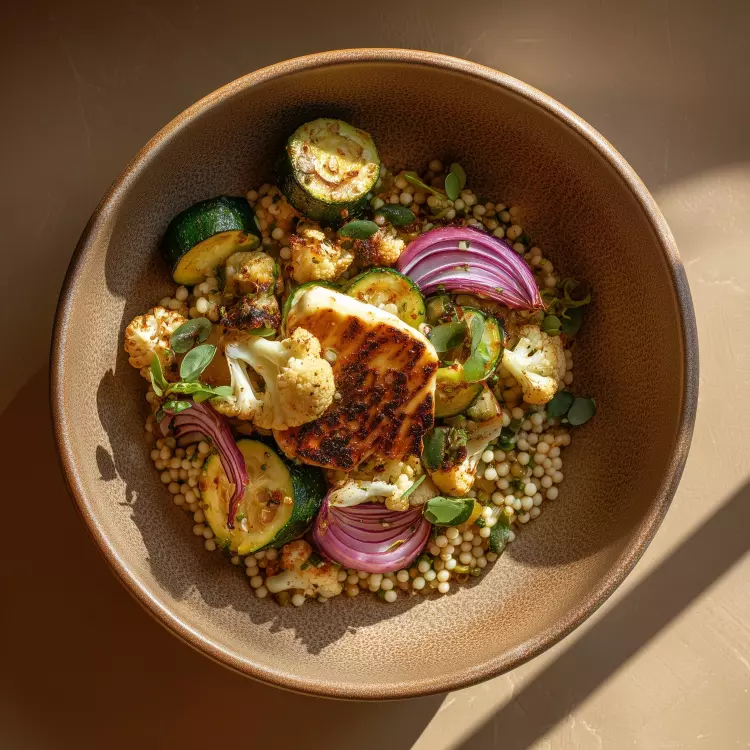 Salade de couscous perlé au chou-fleur rôti, herbes et Halloumi (750ml)