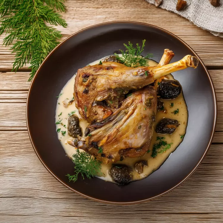 Cuisses de lapin confites (2), sauce aux morilles