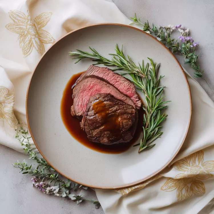 Rôti de boeuf classique façon rosbeef, jus de viande