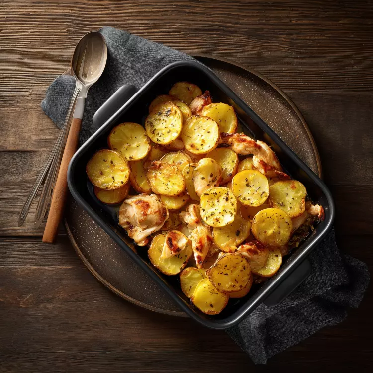 Gratin étagé de poulet piri-piri et pommes de terre rôties