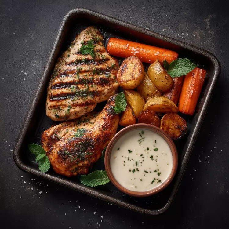 Kit sur plaque - Demi-poulet au zaâtar et légumes, sauce à l'ail