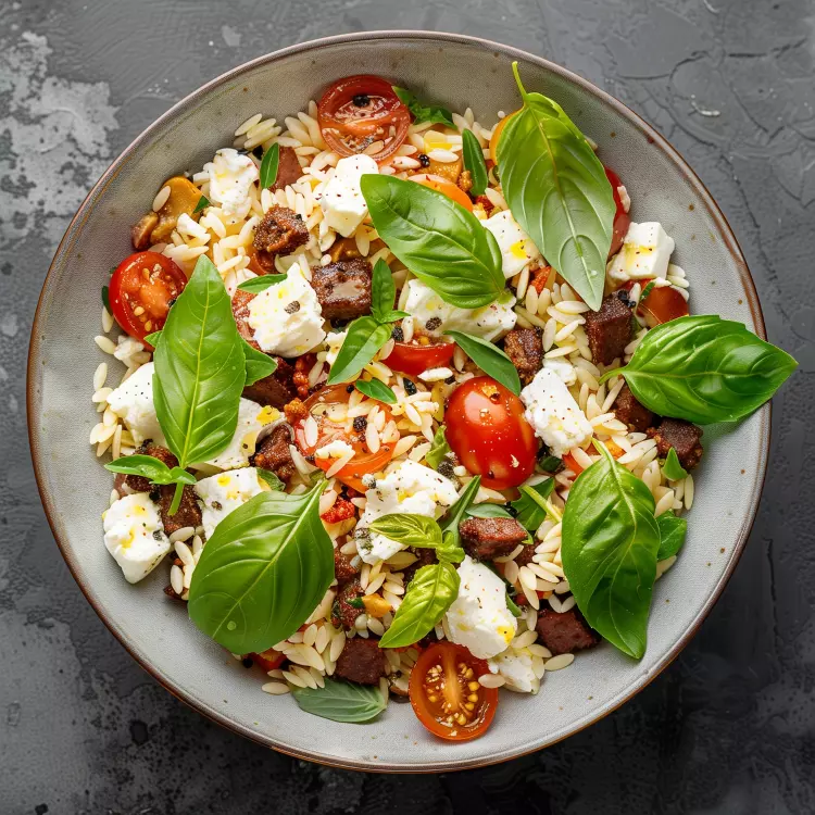 Salade cobb d'orzo au feta, oeufs et crumble de bacon , vinaigrette Dijon (1 litre)