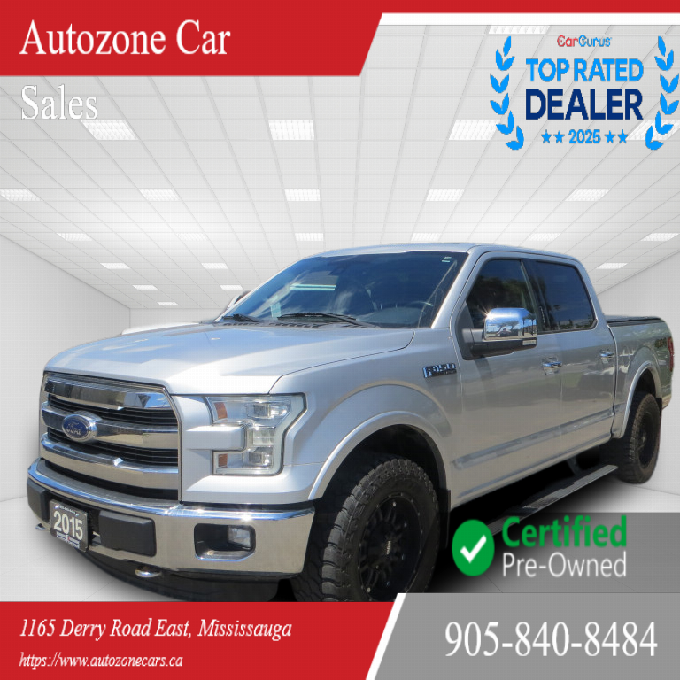 Silver 2015 Ford F-150 Lariat SuperCrew 4WD Pickup Truck Four-Wheel Drive Automatic