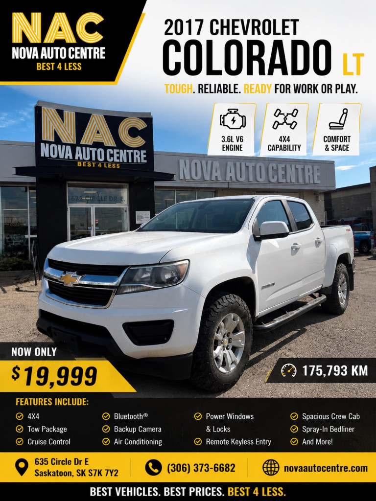 White 2017 Chevrolet Colorado Pickup Truck Four-Wheel Drive Automatic