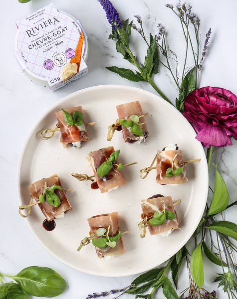 Prosciutto-wrapped dates with goat cheese