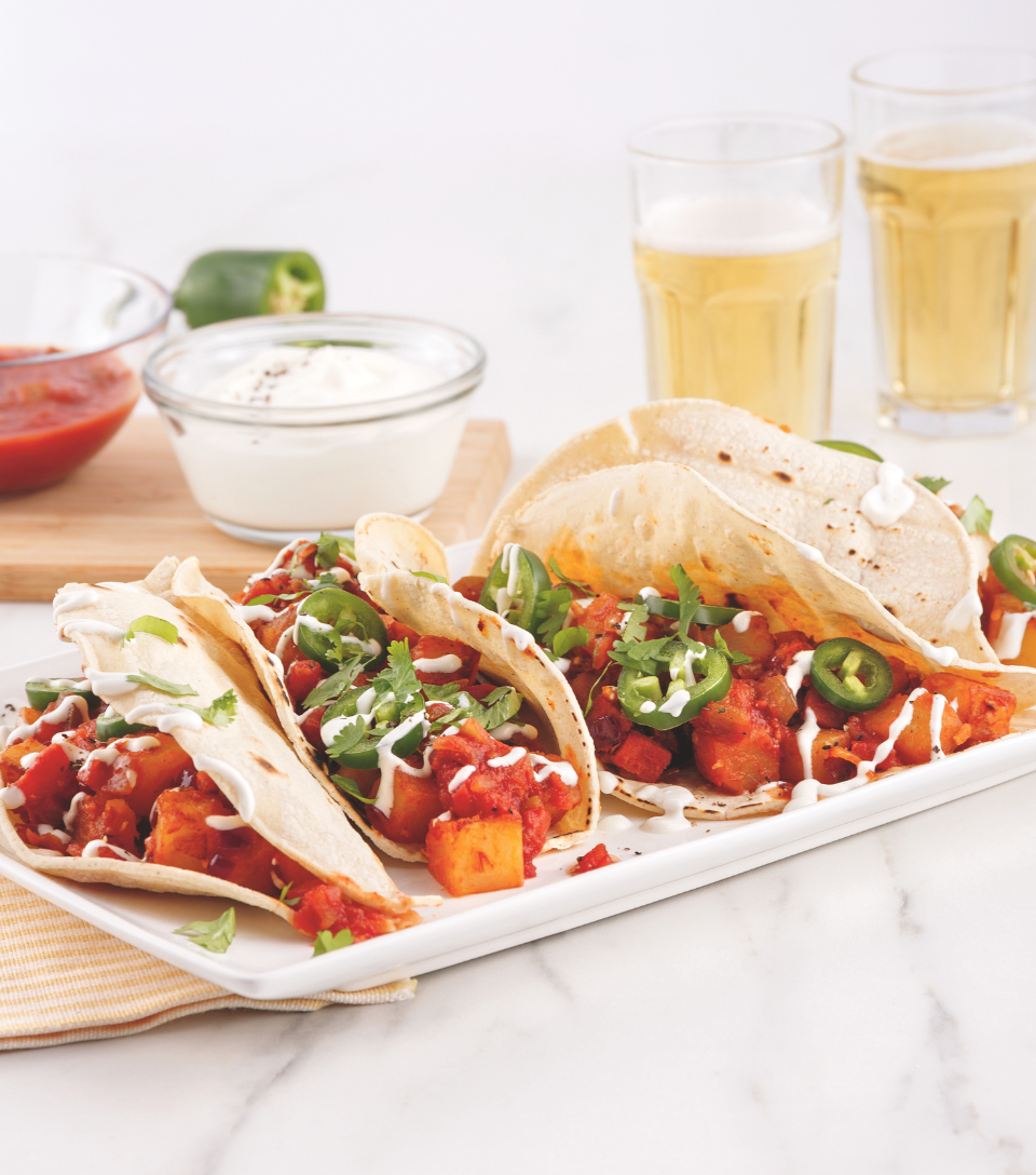 Yellow potato and chorizo tacos