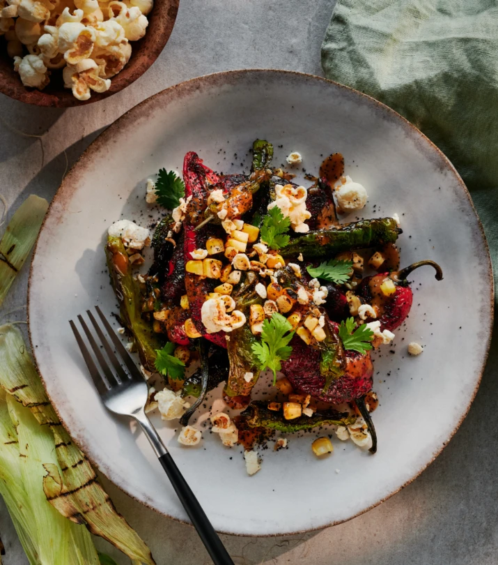 Poivrons grilles et mais deux facons