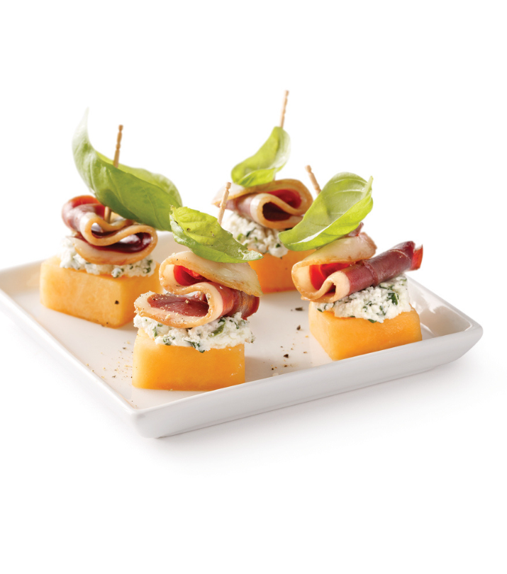 Smoked Duck Bites with Goat Cheese and Cantaloupe