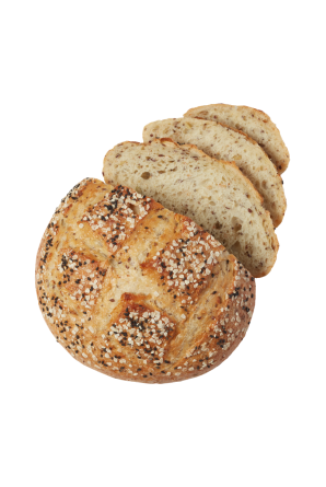 Miche multigrain à l'huile d'avocat partiellement tranchée